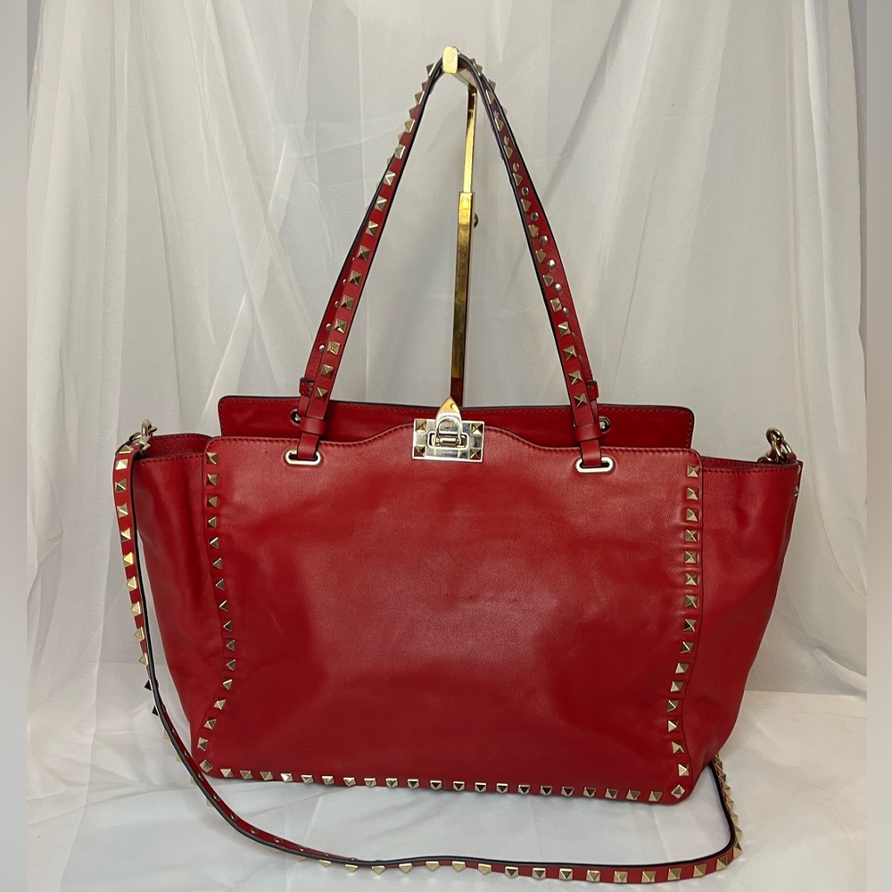 Valentino Garavani Rockstud 2-way Red Leather Tote
